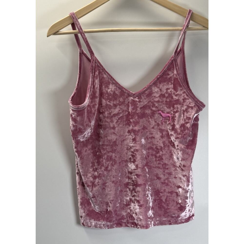 Victoria's Secret PINK Pink Crushed Velvet V-Neck Tank Top Camisole Small